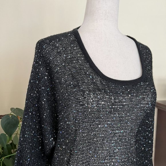 Miracle City Black Knit Sequined Cashmere Blend Top sz S/M - Picture 5 of 10